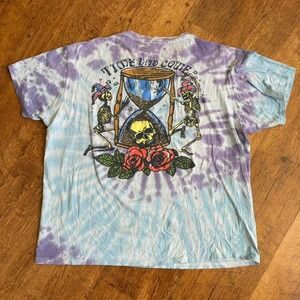 tie dye jester skeleton rose hourglass graphic t-shirt